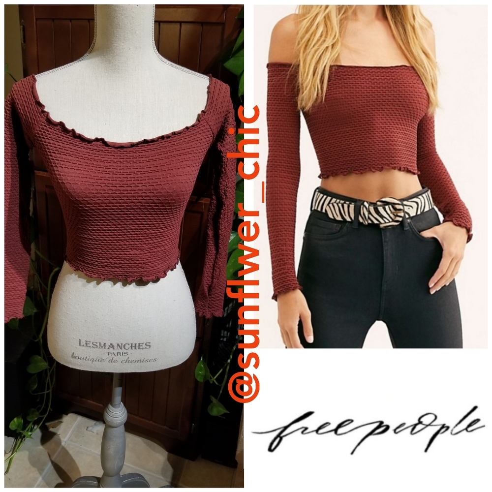 DONATING!! BUY NOW! Free People Textured Off Shoulder Crop Top - Picture 2 of 9